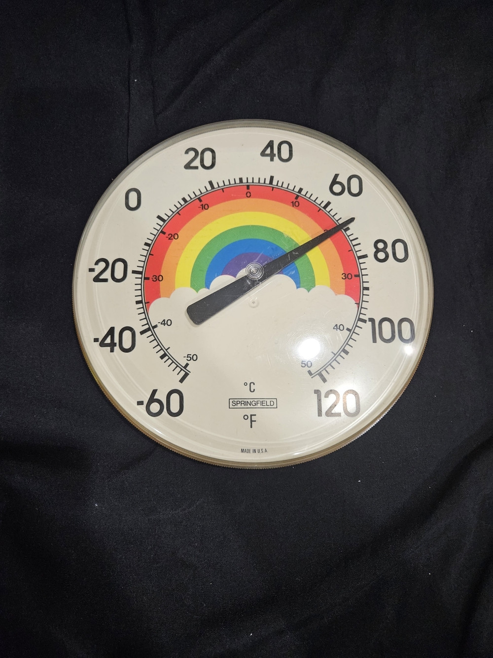 Vtg Springfield 12" Rainbow Wall Thermometer Patio Deck Decor MCM Clouds 70s 80s